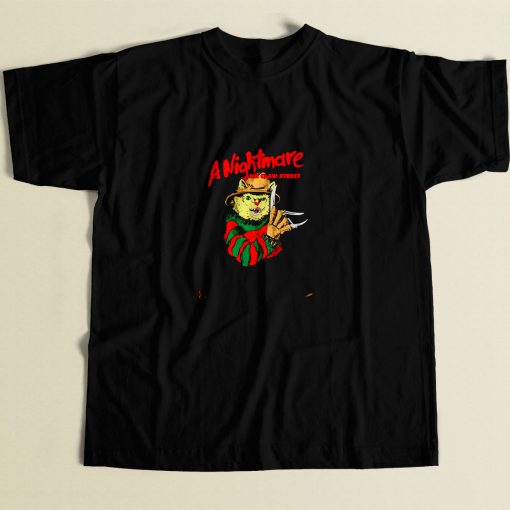 Cat Freddy Krueger A Nightmare On Claw Street 80s Men T Shirt