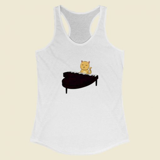 Cat Playing Piano Women Racerback Tank Top