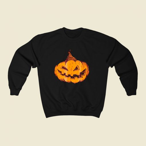 Creepy Pumpkin Jack O Lantern Halloween 80s Fashionable Sweatshirt