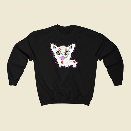 Dia De Los Muertos Sugar Skull Corgi 80s Fashionable Sweatshirt