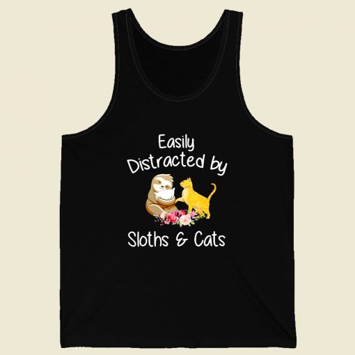 Easily Distracted By Sloths And Cats Men Tank Top