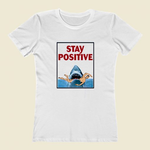 Funny Stay Positive Shark Attack Retro Comedy Women T Shirt Style