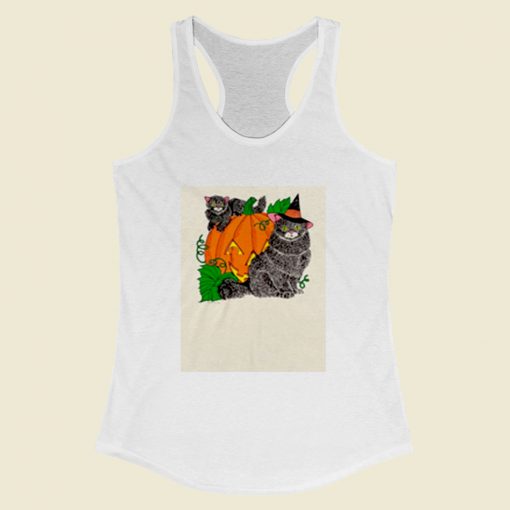 Halloween Pumpkin Black Cats Women Racerback Tank Top