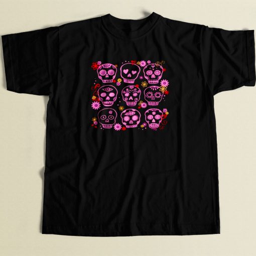 Mexican Pink Sugar Skulls 80s Men T Shirt