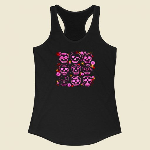 Mexican Pink Sugar Skulls Racerback Tank Top Style