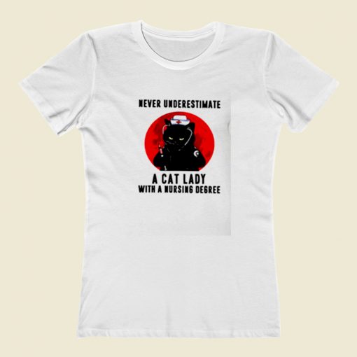 Never Underestimate A Cat Lady With A Nursing Degree Halloween Women T Shirt Style