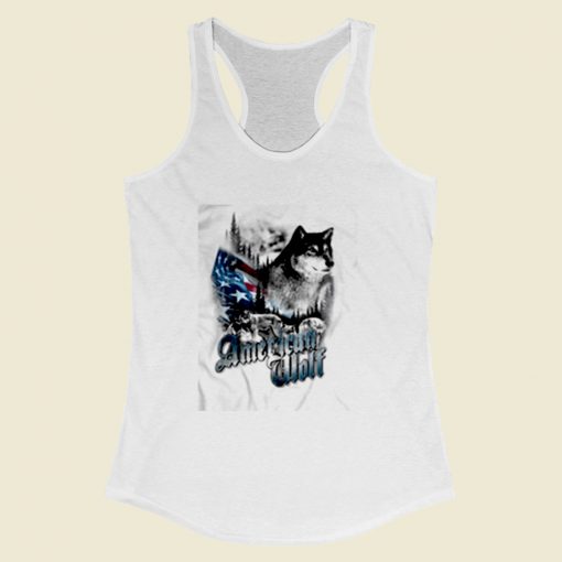 Patriotic Wolf American Flag Women Racerback Tank Top