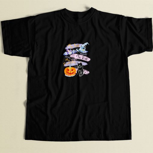 Pumpkin Black Cat Halloween 80s Men T Shirt