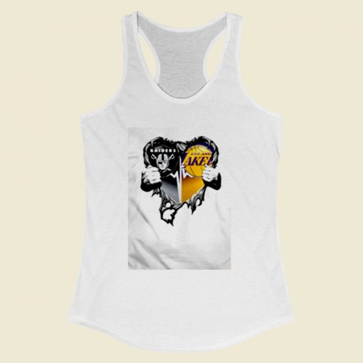 Raiders And Los Angeles Laker Inside Heart Women Racerback Tank Top