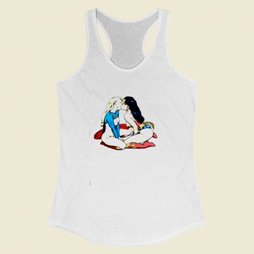 Sexy Superhero Kissing Lesbian Women Racerback Tank Top