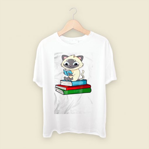 Siamese Cat Loves Books Men T Shirt Style