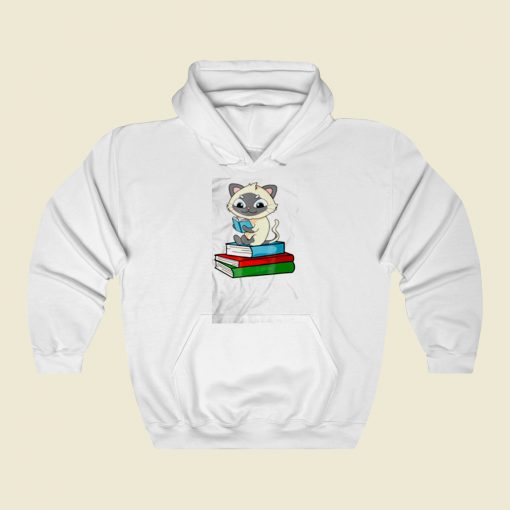 Siamese Cat Loves Books Street Hoodie Style