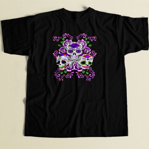 Skull Purple Floral 80s Men T Shirt