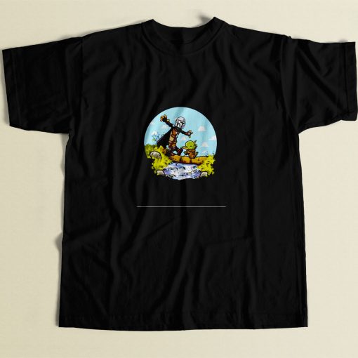 Stormtrooper And Baby Yoda Walking On The River 80s Men T Shirt