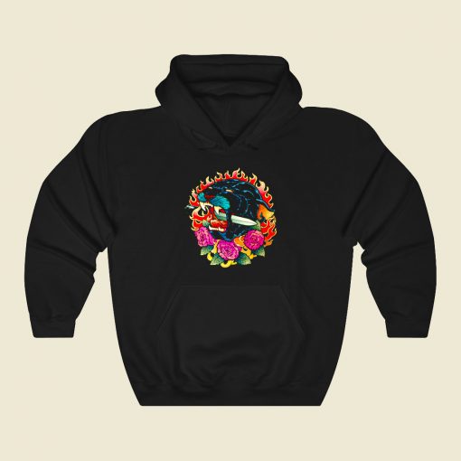 Burning Roses Panther Funny Graphic Hoodie