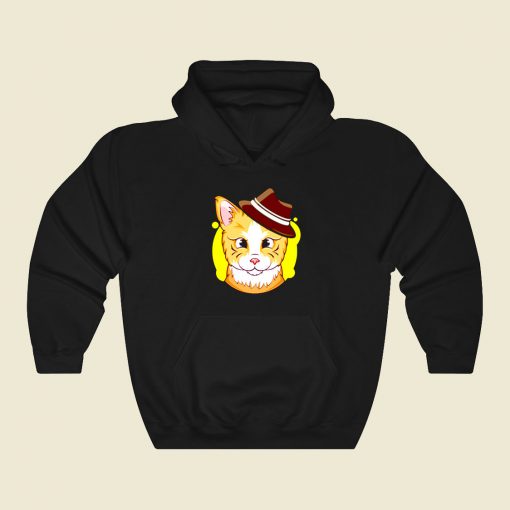 Detective Cat Brown Hat Funny Graphic Hoodie