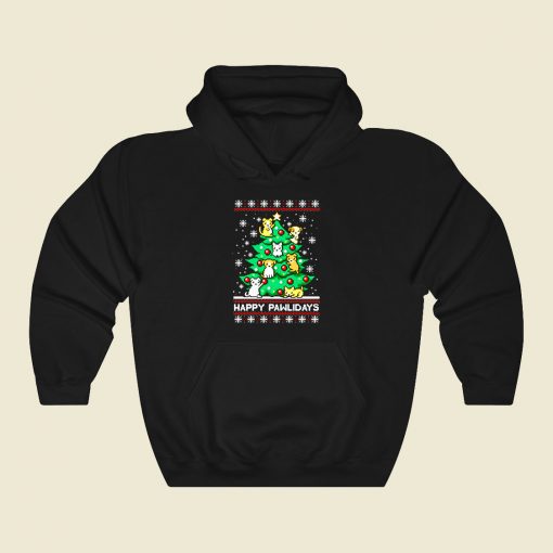 Happy Pawlidays Ugly Christmas Sweater Funny Graphic Hoodie