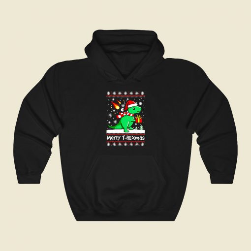 Merry T Rex Mas Ugly Christmas Sweater Funny Graphic Hoodie