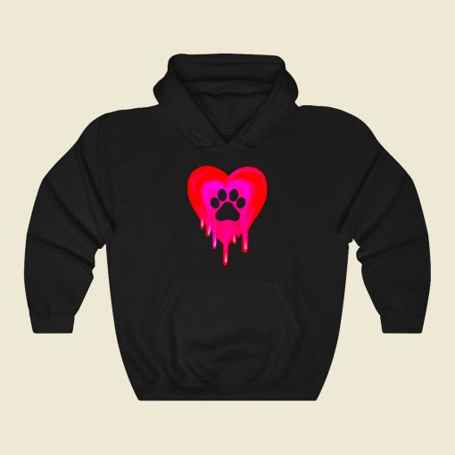 Pawprint Melting In Heart Funny Graphic Hoodie