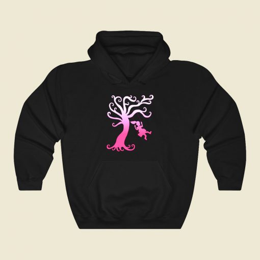 Pink Girly Tree Swing Silhouette Funny Graphic Hoodie