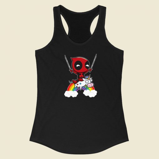 Funny Mini Deadpool And Unicorn Racerback Tank Top