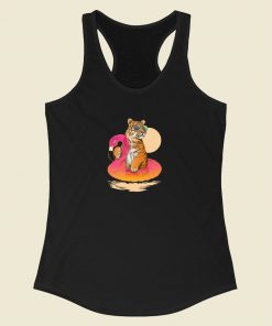 Tiger Chillin on Flamingo Float Racerback Tank Top