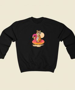 Tiger Chillin on Flamingo Float Sweatshirt Style