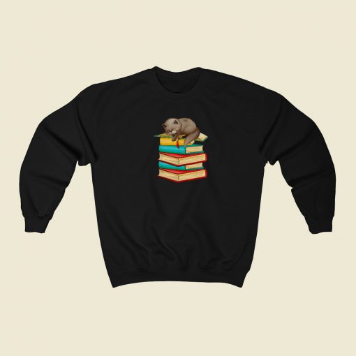 Cat Nerd Reader On Books 80s Retro Sweatshirt Style