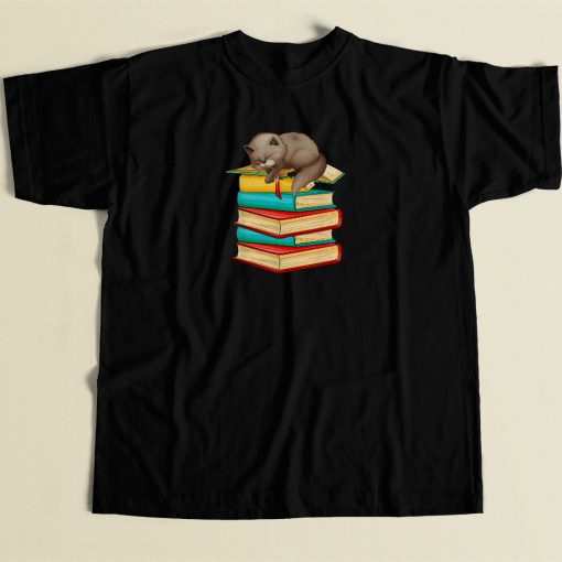 Cat Nerd Reader On Books 80s Retro T Shirt Style