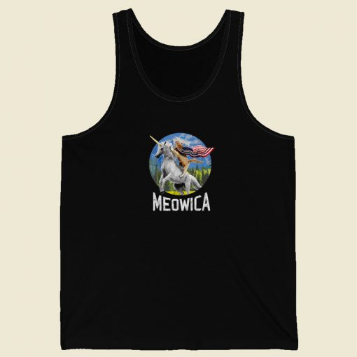 Cat riding Unicorn Meowica 80s Retro Tank Top