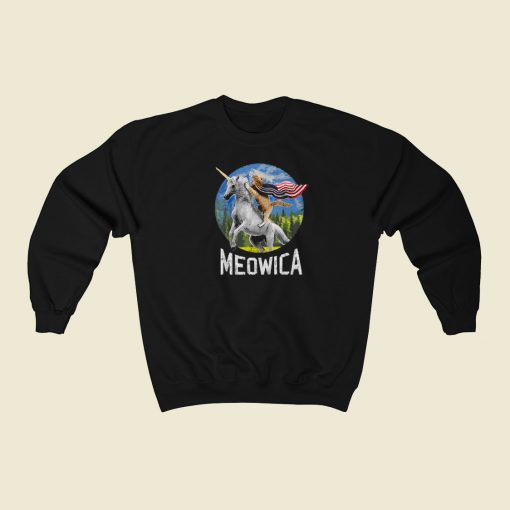 Cat riding Unicorn Meowica 80s Retro Sweatshirt Style