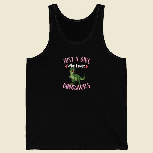 Girls Dinosaur Just a Girl 80s Retro Tank Top