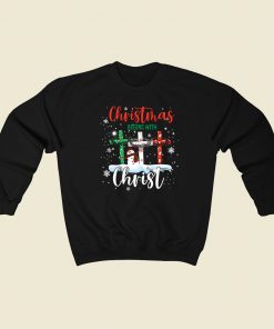 Christmas Begins With Christ 80s Retro Sweatshirt Style