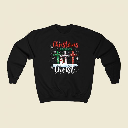 Christmas Begins With Christ 80s Retro Sweatshirt Style