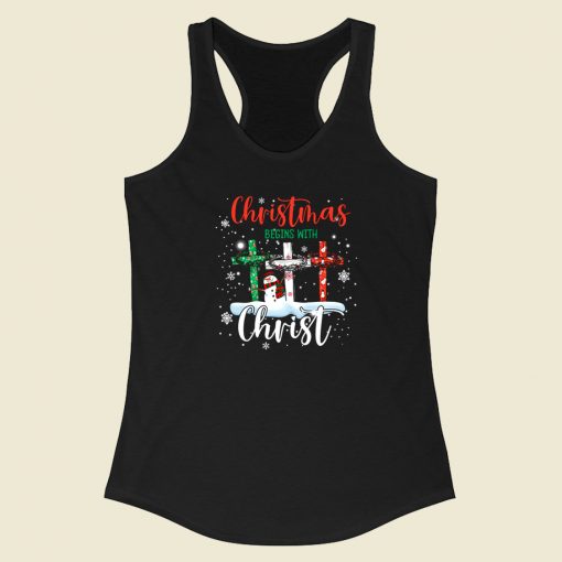 Christmas Begins With Christ 80s Retro Racerback Tank Top