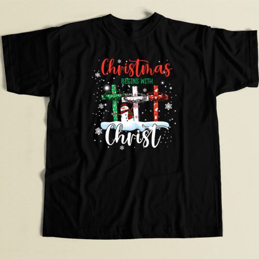 Christmas Begins With Christ 80s Retro T Shirt Style