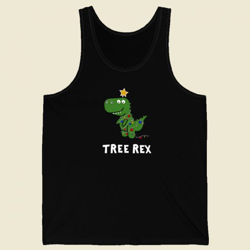 Christmas Tree Rex Funny 80s Retro Tank Top