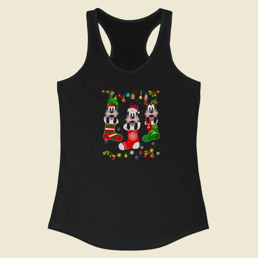 Disney Goofy On Socks Christmas 80s Racerback Tank Top