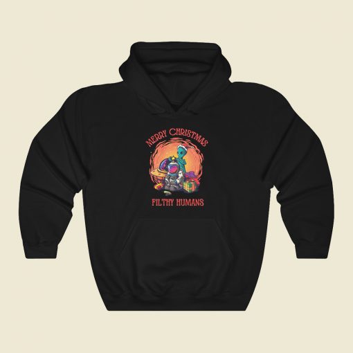 Merry Christmas Filthy Humans 80s Retro Hoodie Style