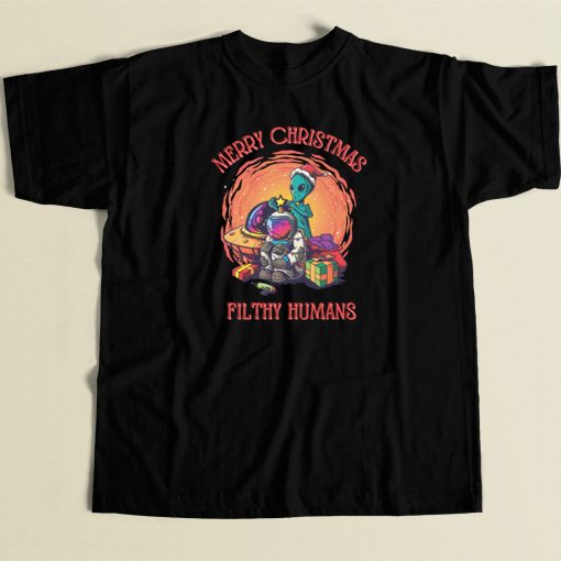 Merry Christmas Filthy Humans 80s Retro T Shirt Style