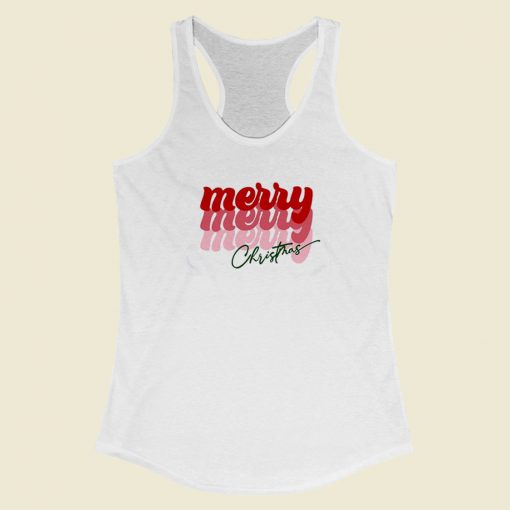 Merry Christmas Typography 80s Retro Racerback Tank Top