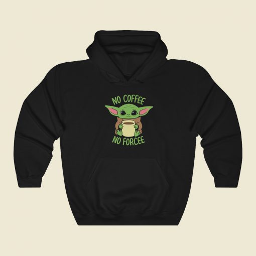 No Coffee No Force Baby Yoda 80s Retro Hoodie Style