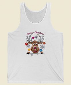 Reindeer Santa Glitter Effect 80s Retro Tank Top