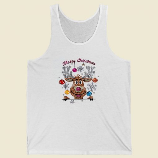 Reindeer Santa Glitter Effect 80s Retro Tank Top