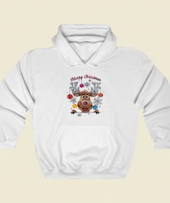 Reindeer Santa Glitter Effect 80s Retro Hoodie Style