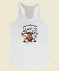 Reindeer Santa Glitter Effect 80s Retro Racerback Tank Top