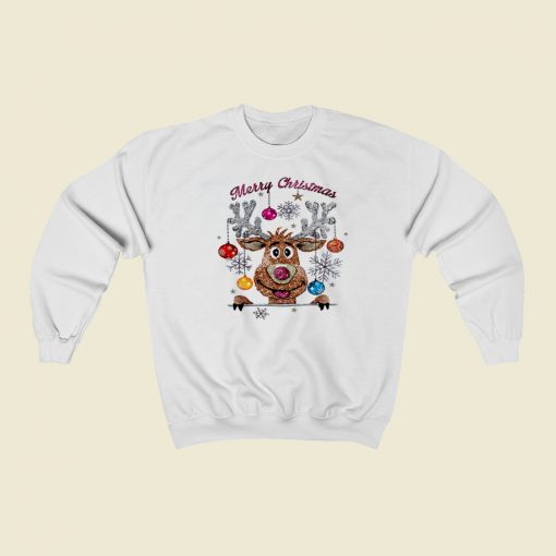 Reindeer Santa Glitter Effect 80s Retro Sweatshirt Style