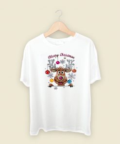 Reindeer Santa Glitter Effect 80s Retro T Shirt Style