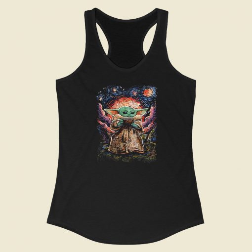 Starry Night Baby Yoda 80s Racerback Tank Top