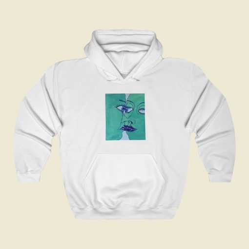 Two Green Faces Indie 80s Retro Hoodie Style